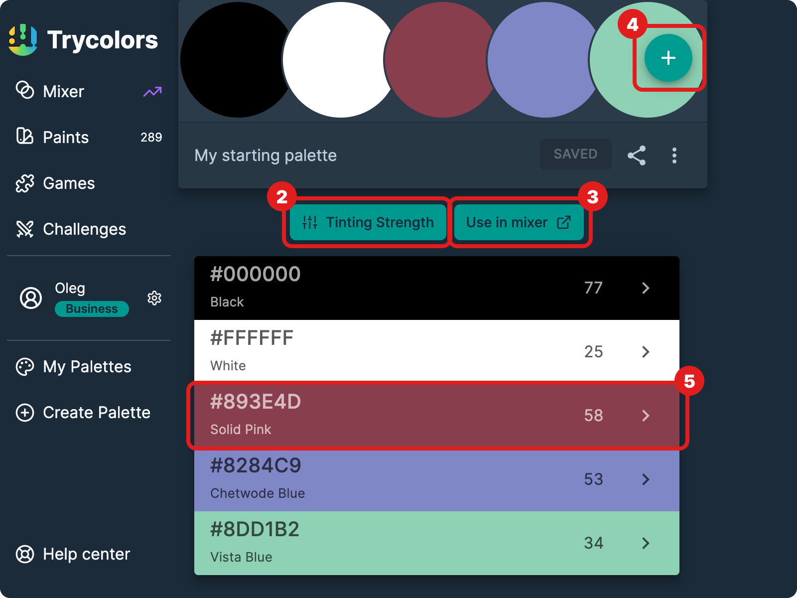 Palette customization options