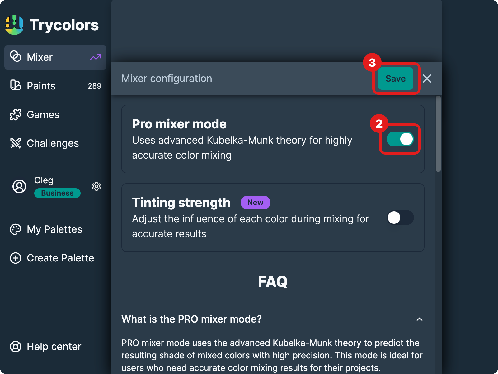 Mixer mode settings