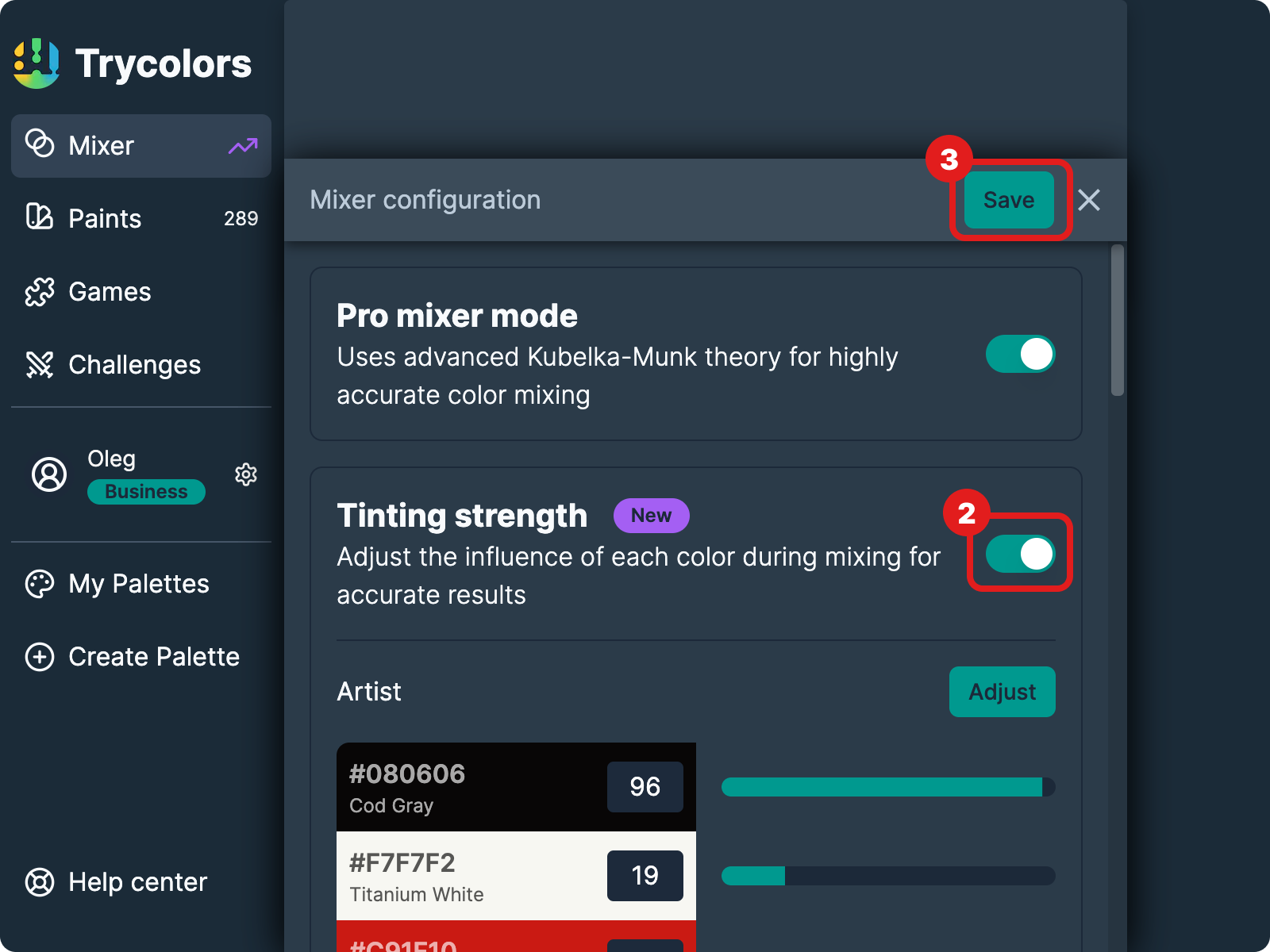 Mixer mode settings